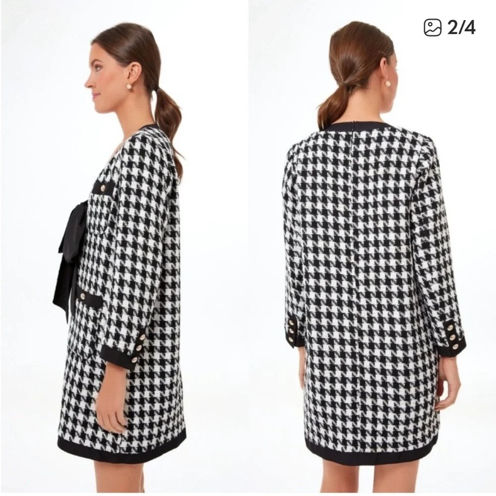 Coco Houndstooth Dress Tuckernuck Medium Pomander Pace Blow Black Holiday - Picture 2 of 5